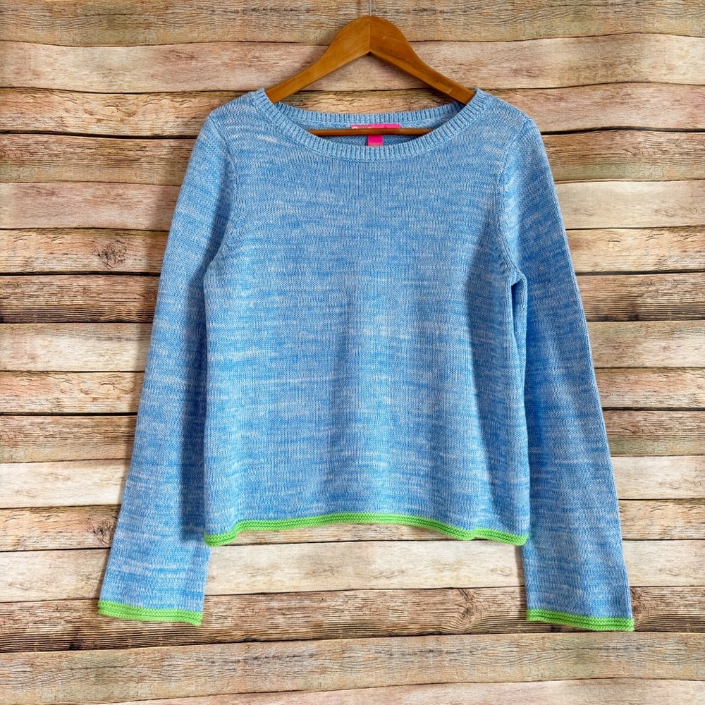 Lilly Pulitzer Women's Zanzibar Blue Marl Zaylia Contrast Trim Sweater Size L